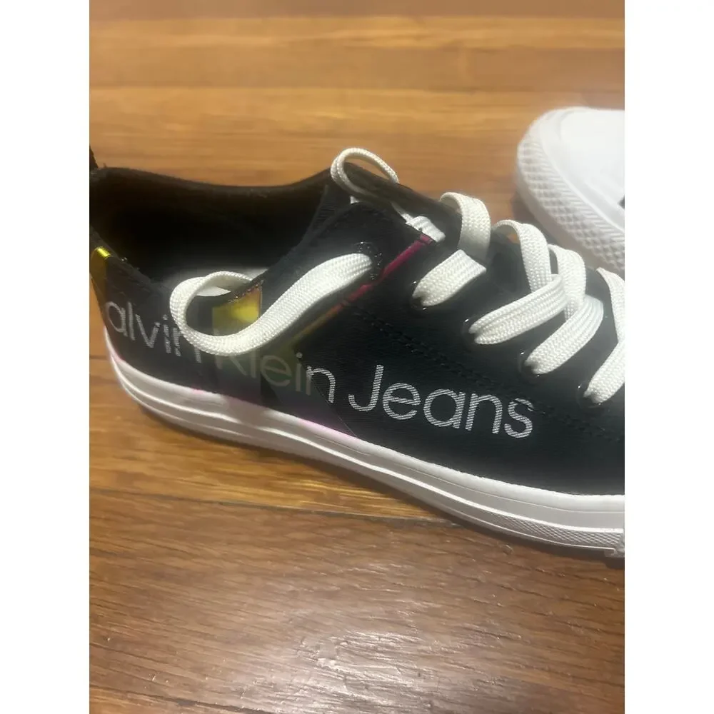 Calvin Klein Women's Kcerya Black White Rainbow Canvas Sneakers 7M